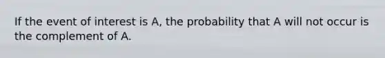 If the event of interest is A, the probability that A will not occur is the complement of A.