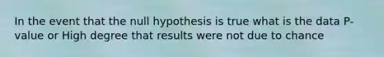 In the event that the null hypothesis is true what is the data P- value or High degree that results were not due to chance