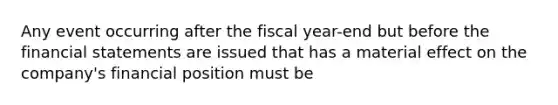 Any event occurring after the fiscal year-end but before the financial statements are issued that has a material effect on the company's financial position must be