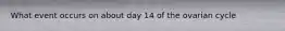 What event occurs on about day 14 of the ovarian cycle