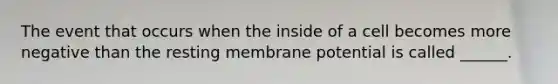 The event that occurs when the inside of a cell becomes more negative than the resting membrane potential is called ______.