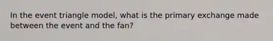 In the event triangle model, what is the primary exchange made between the event and the fan?