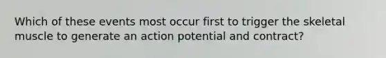 Which of these events most occur first to trigger the skeletal muscle to generate an action potential and contract?