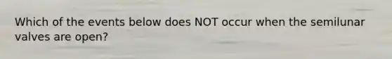 Which of the events below does NOT occur when the semilunar valves are open?