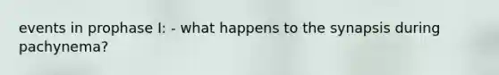 events in prophase I: - what happens to the synapsis during pachynema?