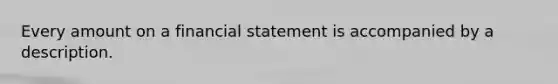 Every amount on a financial statement is accompanied by a description.