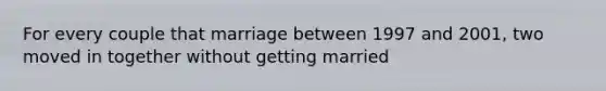 For every couple that marriage between 1997 and 2001, two moved in together without getting married