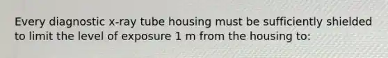 Every diagnostic x-ray tube housing must be sufficiently shielded to limit the level of exposure 1 m from the housing to: