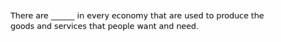 There are ______ in every economy that are used to produce the goods and services that people want and need.