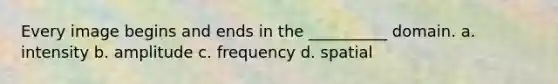 Every image begins and ends in the __________ domain. a. intensity b. amplitude c. frequency d. spatial