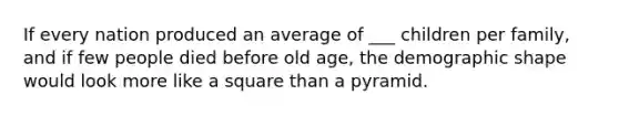 If every nation produced an average of ___ children per family, and if few people died before old age, the demographic shape would look more like a square than a pyramid.