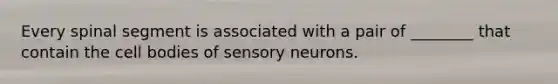 Every spinal segment is associated with a pair of ________ that contain the cell bodies of sensory neurons.