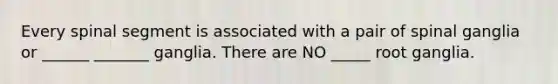 Every spinal segment is associated with a pair of spinal ganglia or ______ _______ ganglia. There are NO _____ root ganglia.