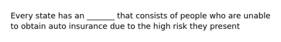 Every state has an _______ that consists of people who are unable to obtain auto insurance due to the high risk they present