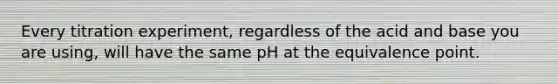 Every titration experiment, regardless of the acid and base you are using, will have the same pH at the equivalence point.