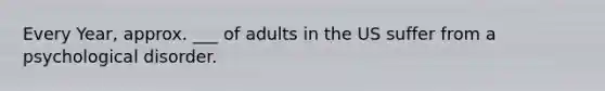 Every Year, approx. ___ of adults in the US suffer from a psychological disorder.