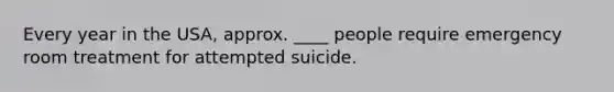 Every year in the USA, approx. ____ people require emergency room treatment for attempted suicide.