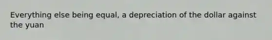 Everything else being equal, a depreciation of the dollar against the yuan