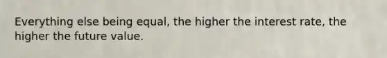 Everything else being equal, the higher the interest rate, the higher the future value.