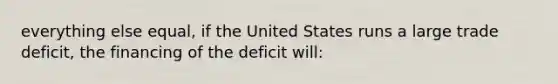 everything else equal, if the United States runs a large trade deficit, the financing of the deficit will: