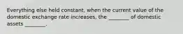 Everything else held constant, when the current value of the domestic exchange rate increases, the ________ of domestic assets ________.