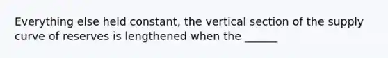 Everything else held constant, the vertical section of the supply curve of reserves is lengthened when the ______