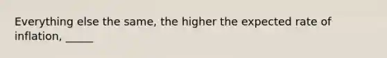 Everything else the same, the higher the expected rate of inflation, _____