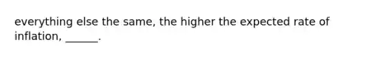 everything else the same, the higher the expected rate of inflation, ______.