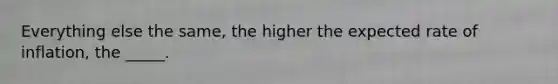 Everything else the same, the higher the expected rate of inflation, the _____.