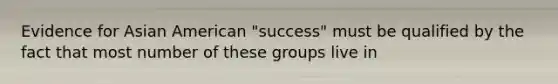 Evidence for Asian American "success" must be qualified by the fact that most number of these groups live in