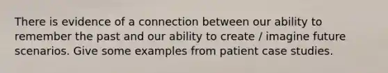 There is evidence of a connection between our ability to remember the past and our ability to create / imagine future scenarios. Give some examples from patient case studies.