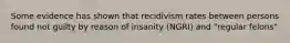 Some evidence has shown that recidivism rates between persons found not guilty by reason of insanity (NGRI) and "regular felons"