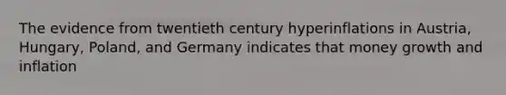 The evidence from twentieth century hyperinflations in Austria, Hungary, Poland, and Germany indicates that money growth and inflation