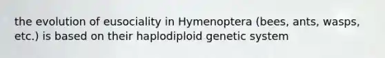 the evolution of eusociality in Hymenoptera (bees, ants, wasps, etc.) is based on their haplodiploid genetic system