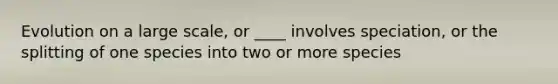 Evolution on a large scale, or ____ involves speciation, or the splitting of one species into two or more species