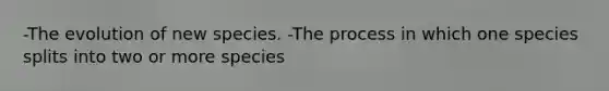 -The evolution of new species. -The process in which one species splits into two or more species