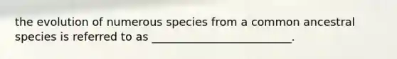 the evolution of numerous species from a common ancestral species is referred to as _________________________.