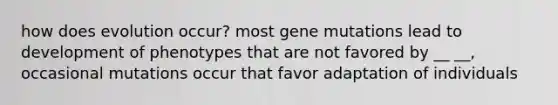 how does evolution occur? most gene mutations lead to development of phenotypes that are not favored by __ __, occasional mutations occur that favor adaptation of individuals