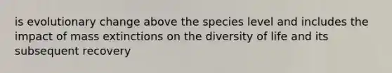 is evolutionary change above the species level and includes the impact of mass extinctions on the diversity of life and its subsequent recovery