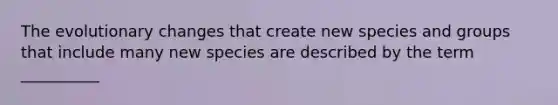 The evolutionary changes that create new species and groups that include many new species are described by the term __________