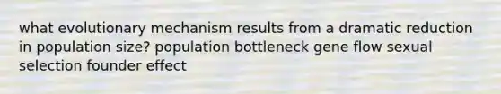 what evolutionary mechanism results from a dramatic reduction in population size? population bottleneck gene flow sexual selection founder effect