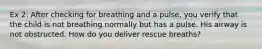 Ex 2: After checking for breathing and a pulse, you verify that the child is not breathing normally but has a pulse. His airway is not obstructed. How do you deliver rescue breaths?