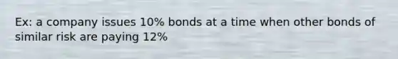 Ex: a company issues 10% bonds at a time when other bonds of similar risk are paying 12%