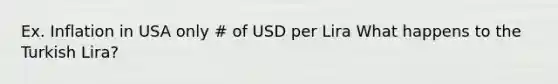 Ex. Inflation in USA only # of USD per Lira What happens to the Turkish Lira?