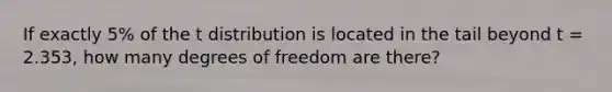 If exactly 5% of the t distribution is located in the tail beyond t = 2.353, how many degrees of freedom are there?