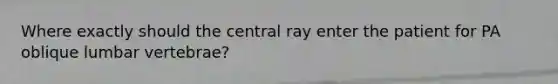 Where exactly should the central ray enter the patient for PA oblique lumbar vertebrae?