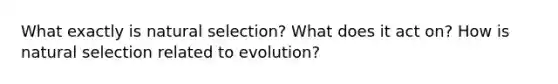 What exactly is natural selection? What does it act on? How is natural selection related to evolution?