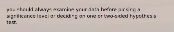 you should always examine your data before picking a significance level or deciding on one or two-sided hypothesis test.