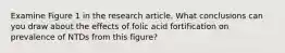 Examine Figure 1 in the research article. What conclusions can you draw about the effects of folic acid fortification on prevalence of NTDs from this figure?