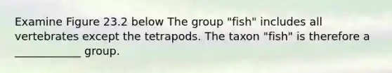 Examine Figure 23.2 below The group "fish" includes all vertebrates except the tetrapods. The taxon "fish" is therefore a ____________ group.